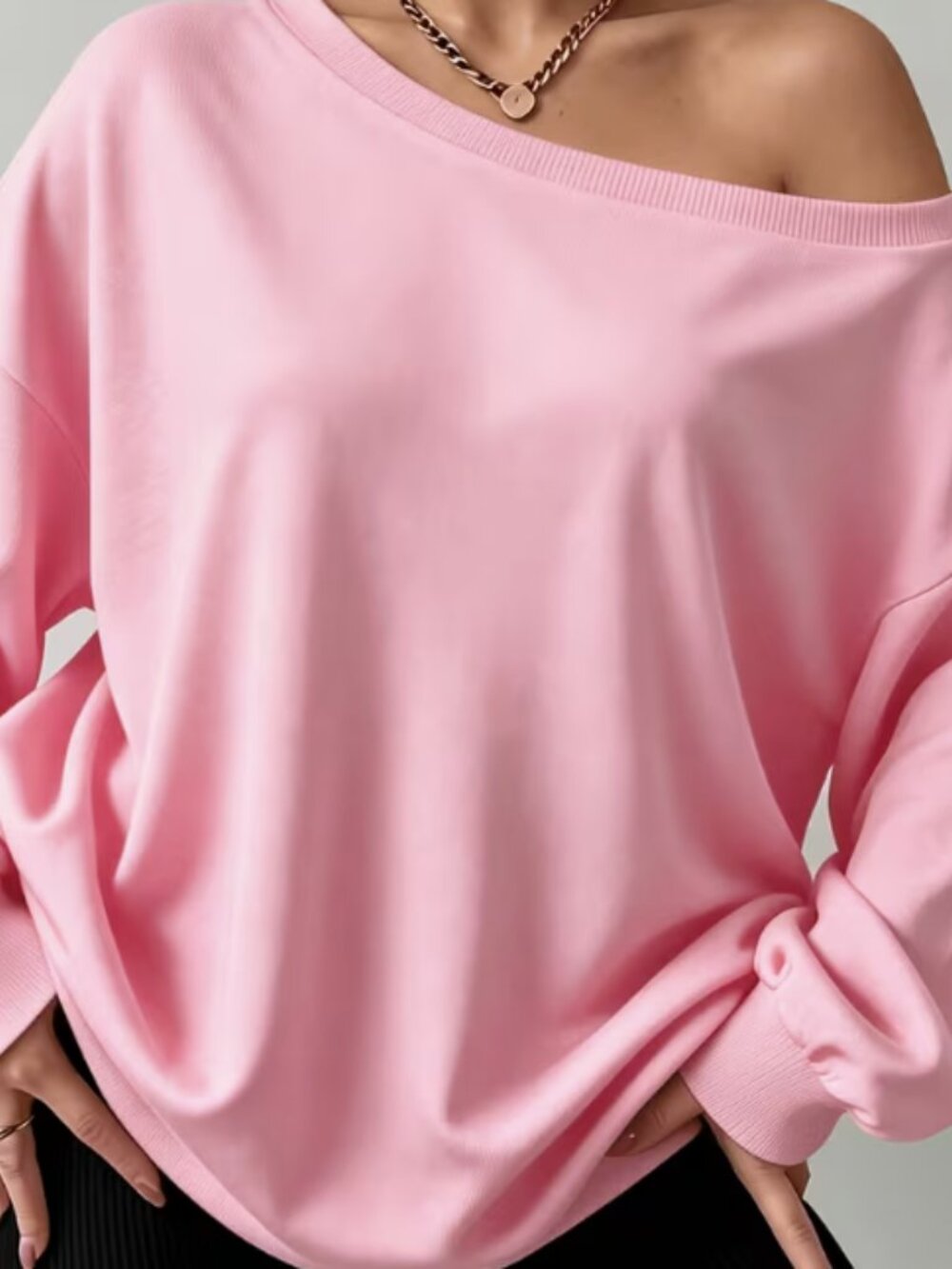 Plus Size 3XL Pink Off The Shoulder Sweatshirt Slouchy Oversized Pullover Top